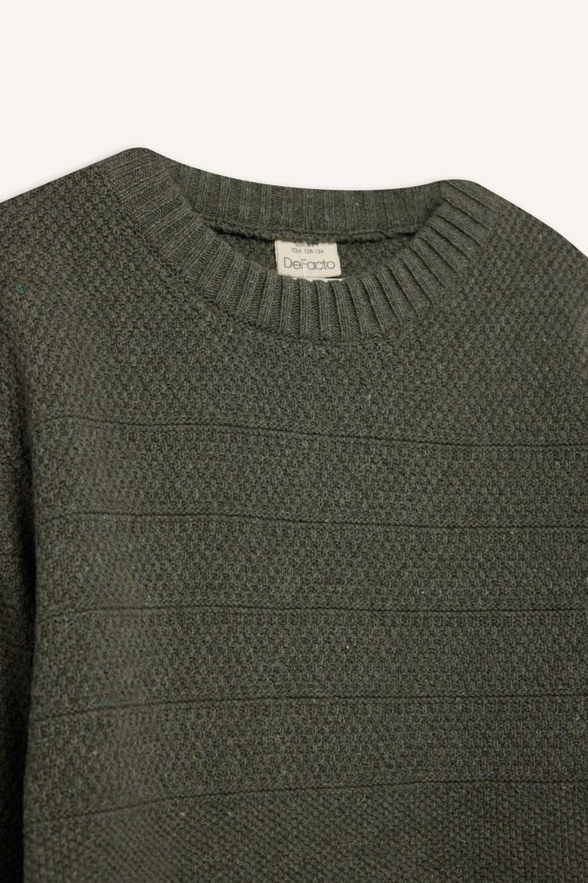 أولادي أخضر فاتح بلوفر اولادي تريكو قصة عادية برقبة مستديرة أخضر فاتح