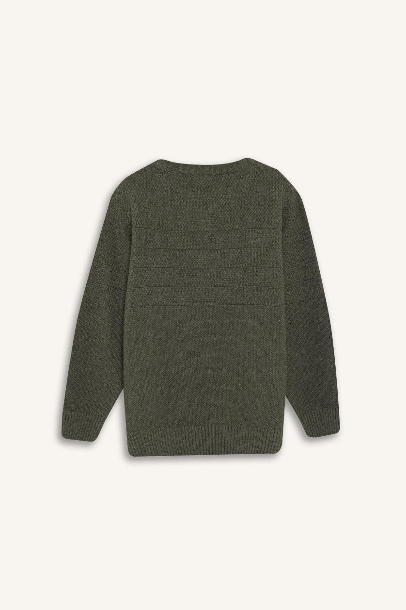 أولادي أخضر فاتح بلوفر اولادي تريكو قصة عادية برقبة مستديرة أخضر فاتح