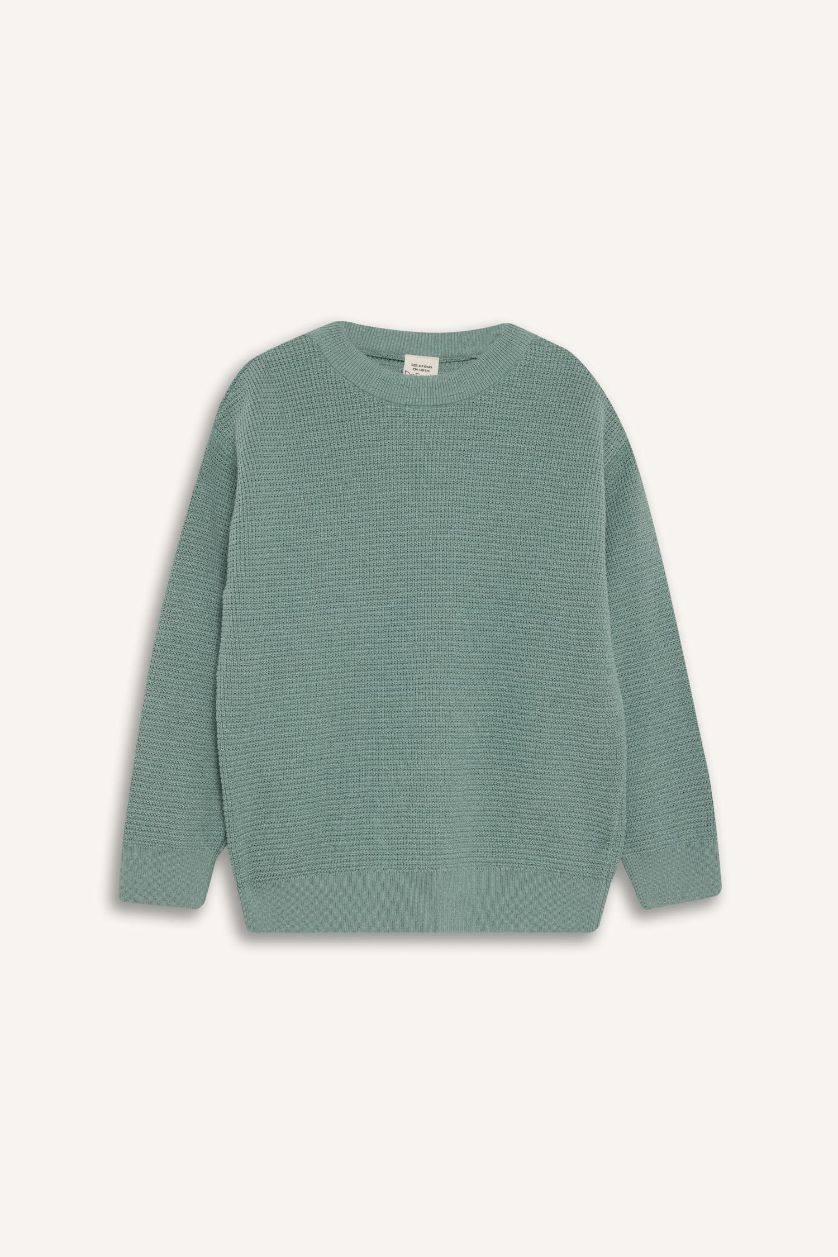 Erkek Çocuk - Genç Erkek Açık Yeşil Bisiklet Yaka Triko Kazak Erkek Çocuk