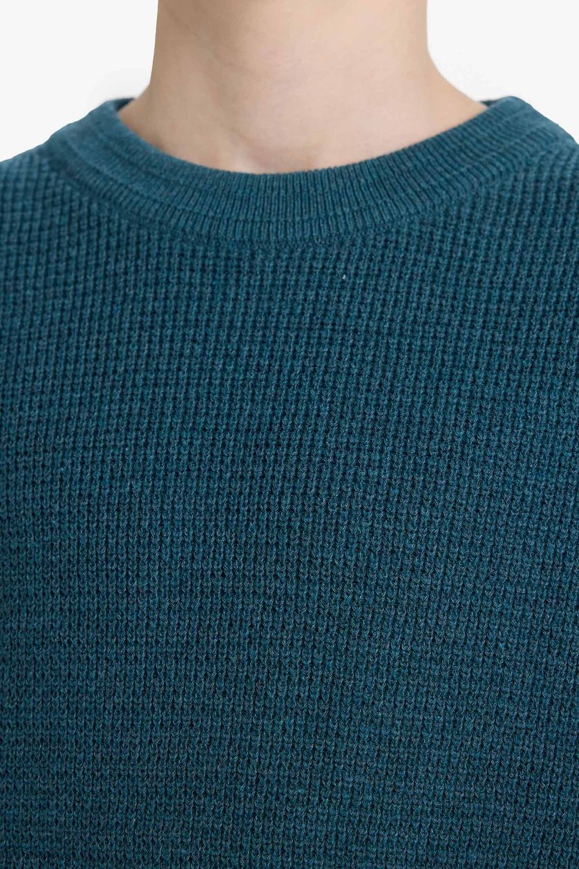 Erkek Çocuk - Genç Erkek Açık İndigo Bisiklet Yaka Triko Kazak Erkek Çocuk