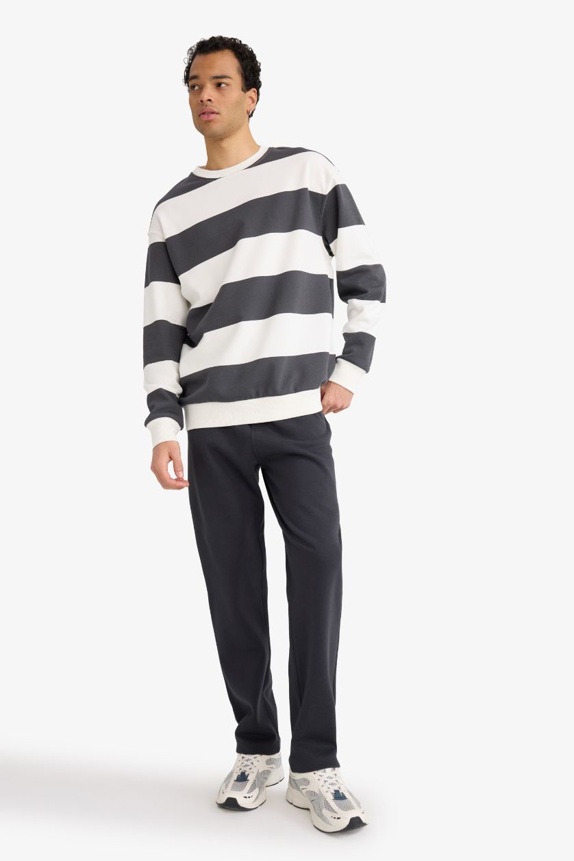 Erkek Koyu Antrasit Regular Fit Beli Bağcıklı Düz Paça Eşofman Altı