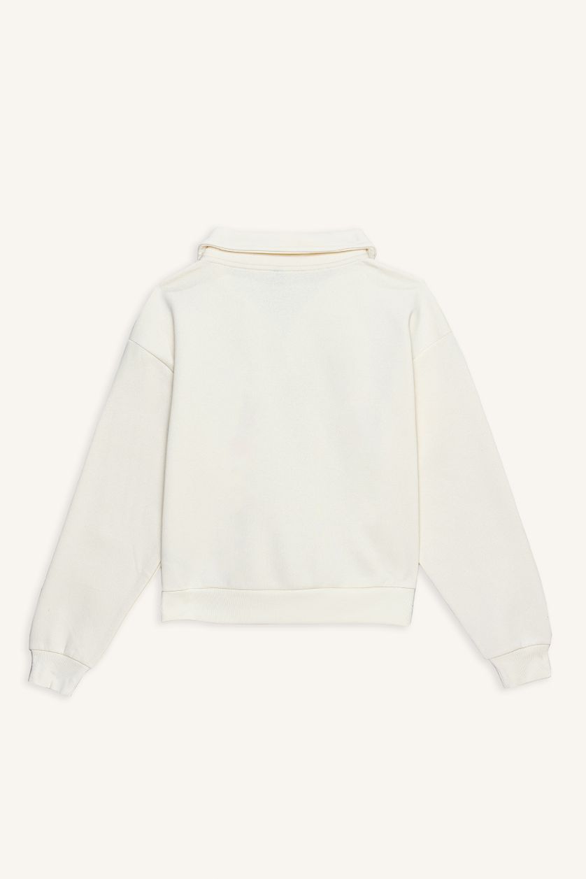 حريمي اللون الرملي سويت شيرت تقيل قصة عادية بياقة نص سوسته