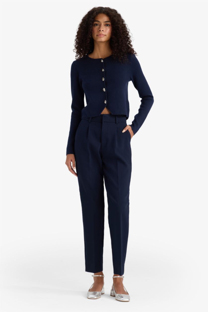 Женщины Синий Приталенный кардиган с круглым вырезом