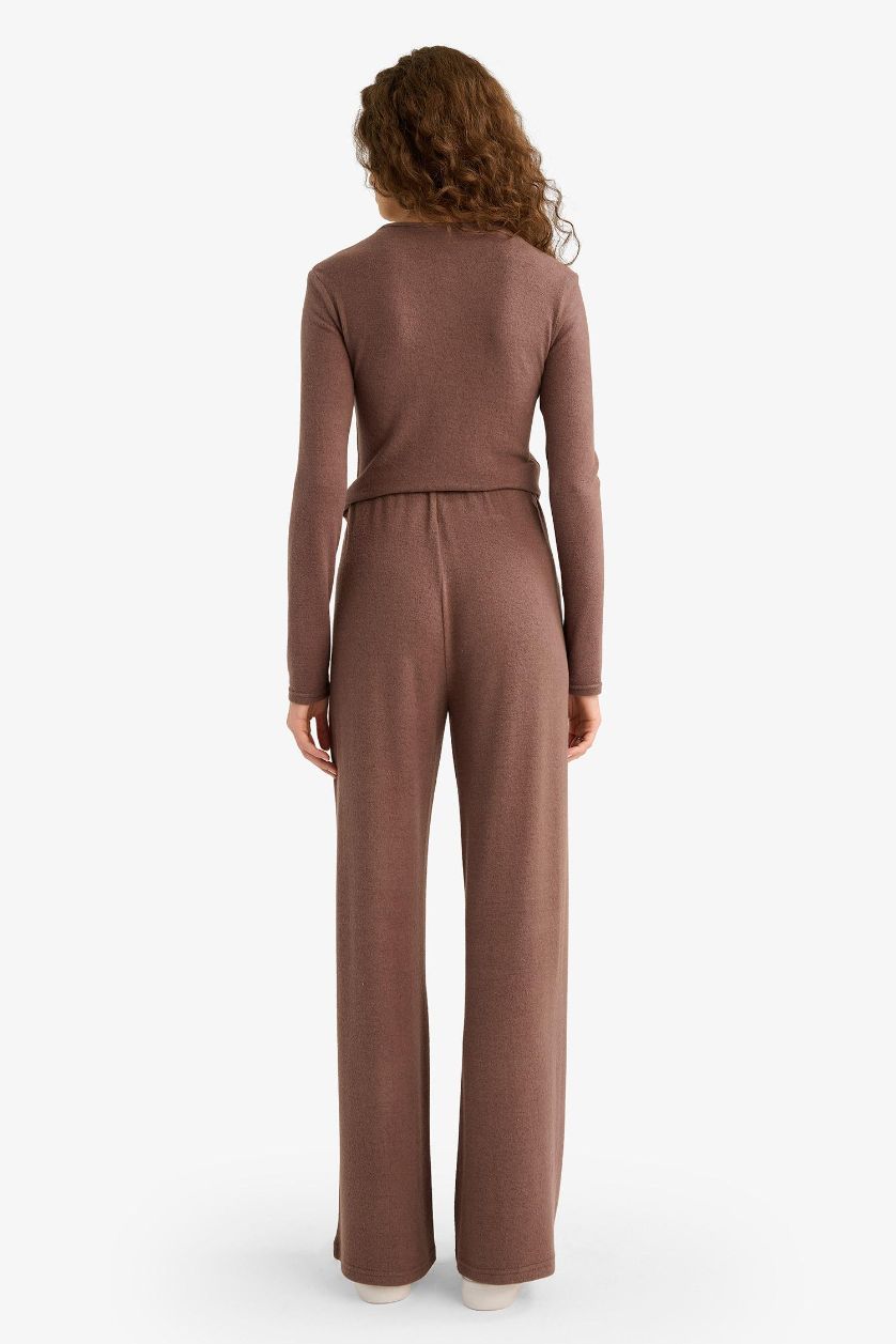 Kadın Kahve Beli Lastikli Wide Leg Geniş Paça Eşofman Altı