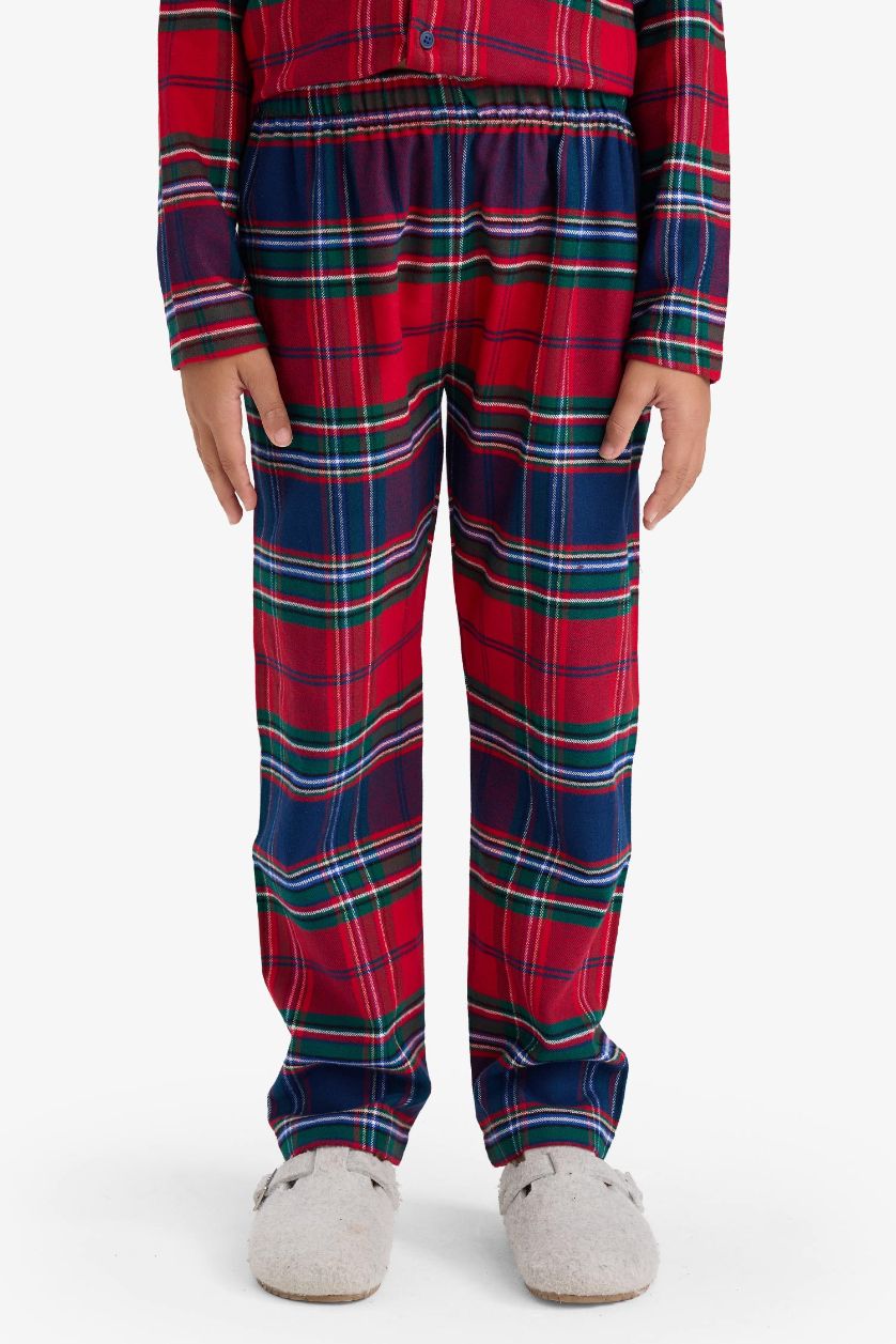 أولادي أحمر طقم بيجاما اولادي كاروهات قصة عادية - قطعتين