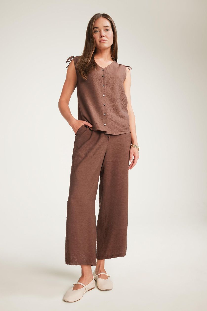 WOMAN Brown Straight Fit Wide Leg Trousers