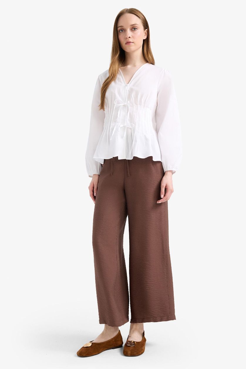 WOMAN Brown Straight Fit Wide Leg Trousers