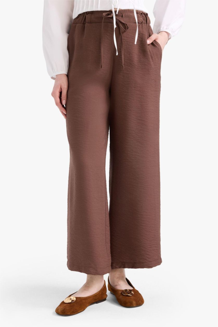 WOMAN Brown Straight Fit Wide Leg Trousers