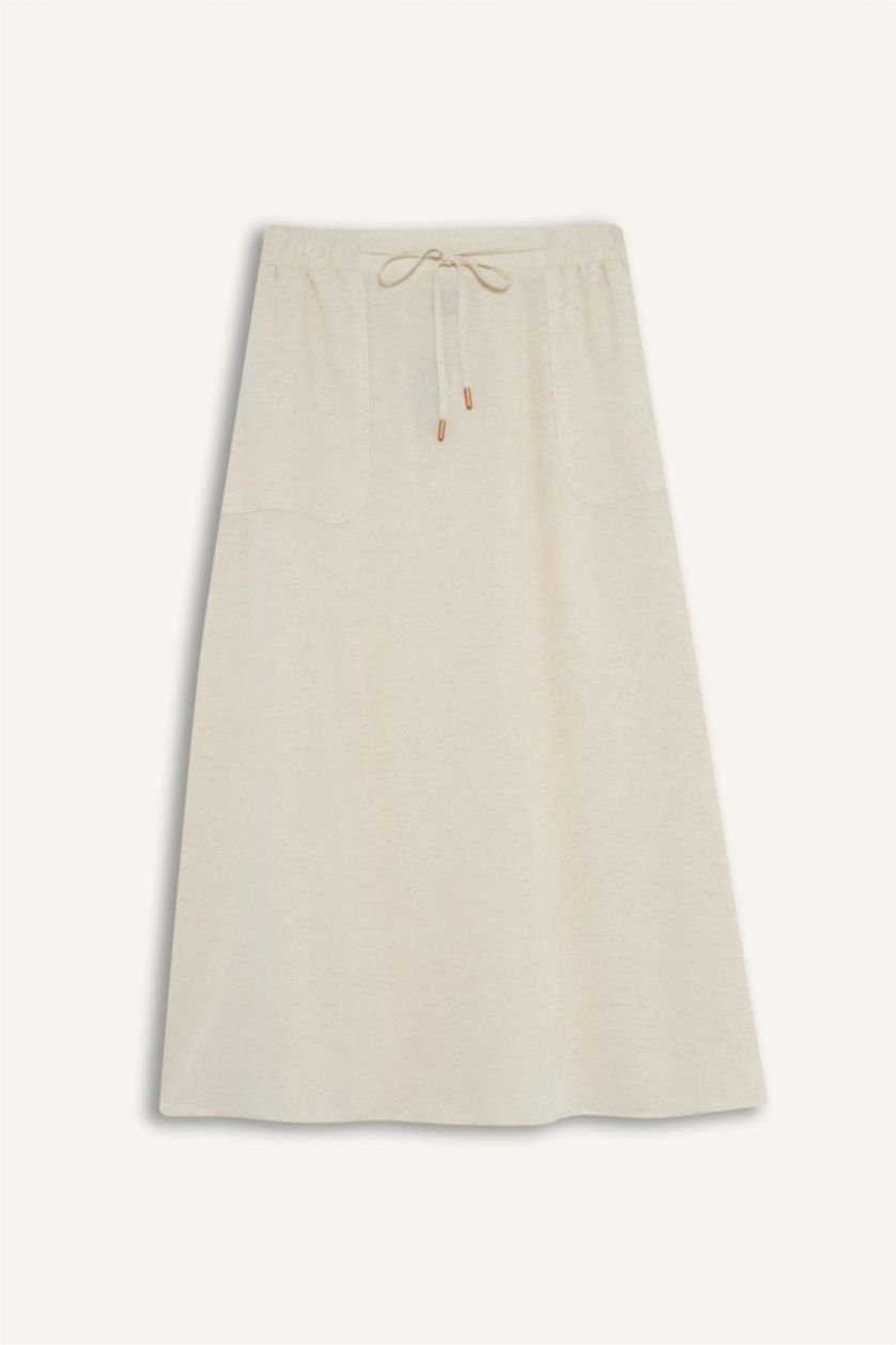 Kadın Taş Regular Fit Kargo Cepli Keten Karışımlı Midi Etek