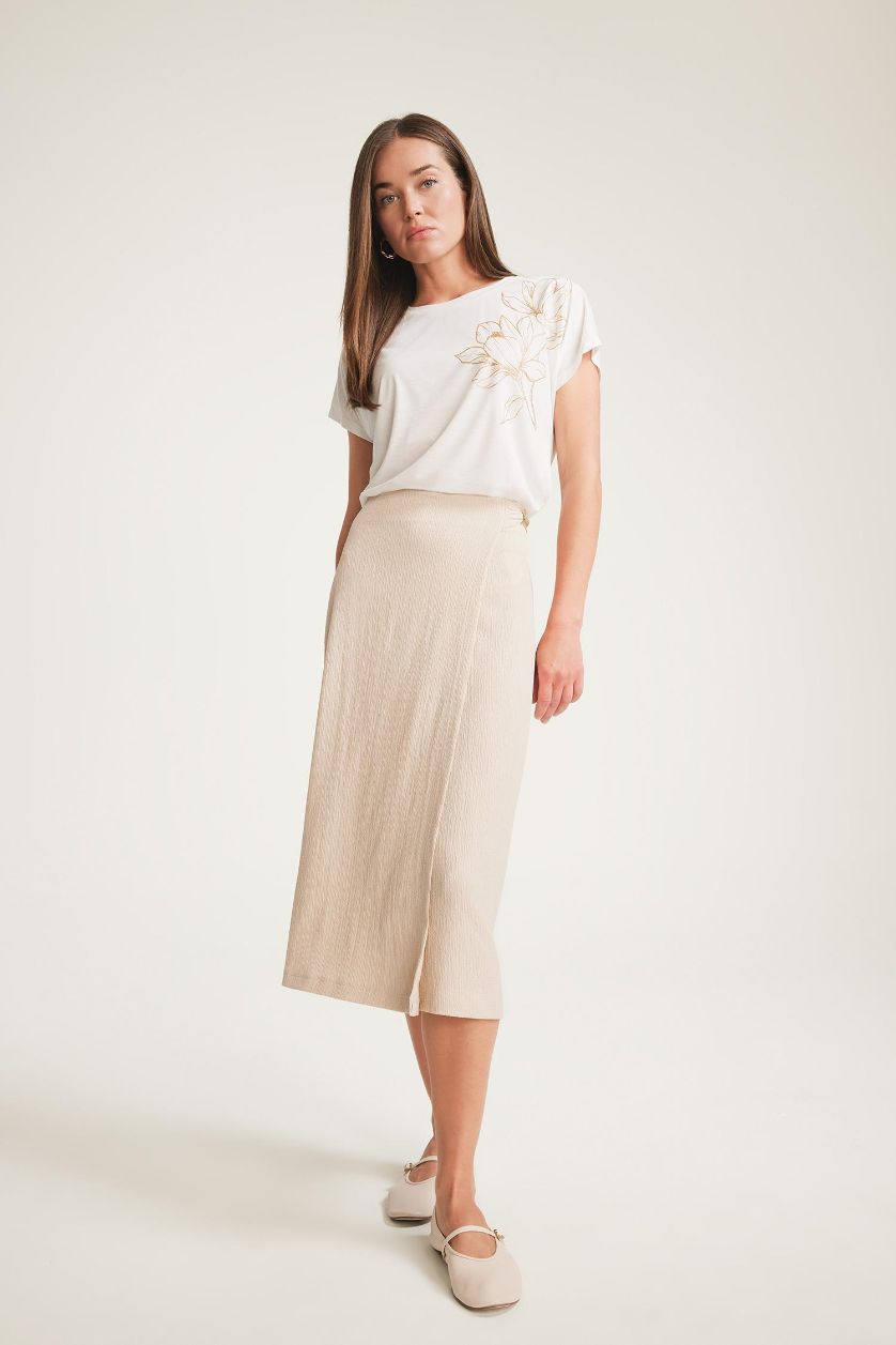 Kadın Bej Regular Fit Basic Düz Midi Etek