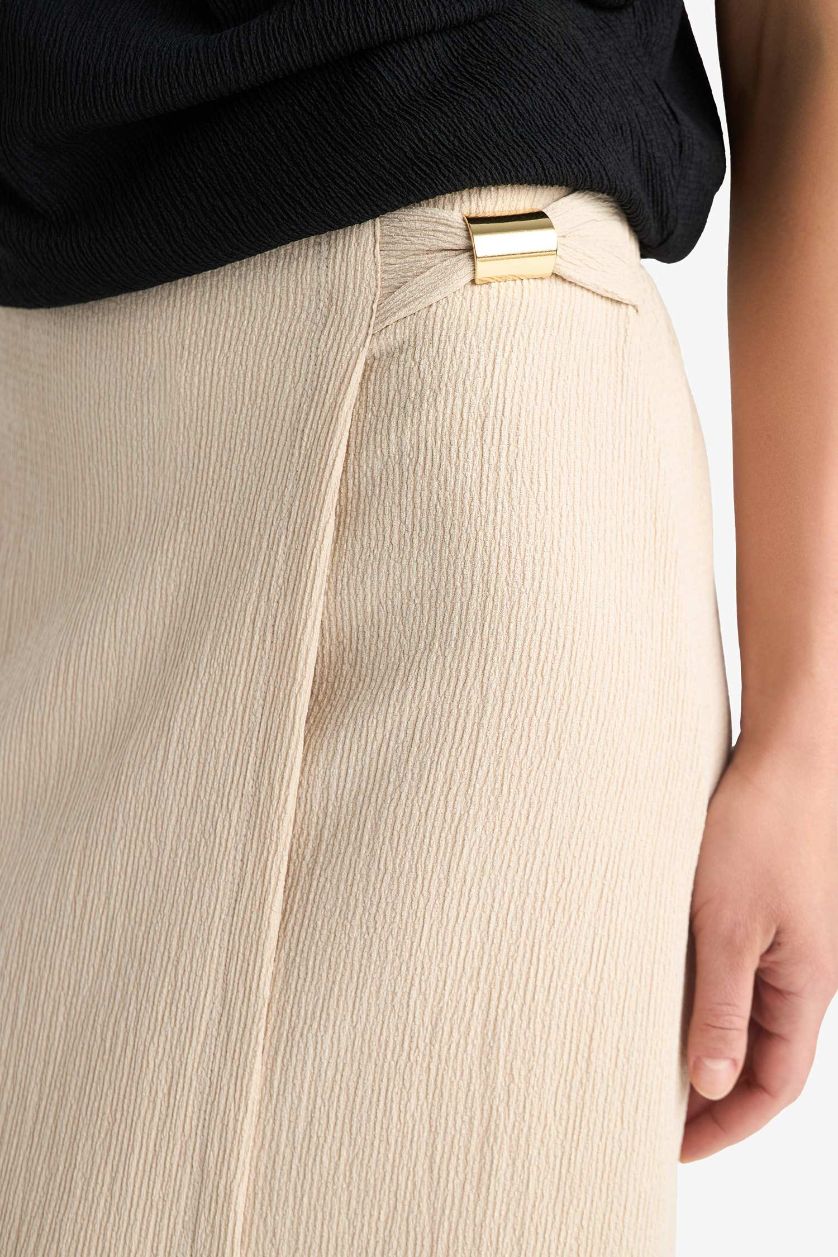 Kadın Bej Regular Fit Basic Düz Midi Etek