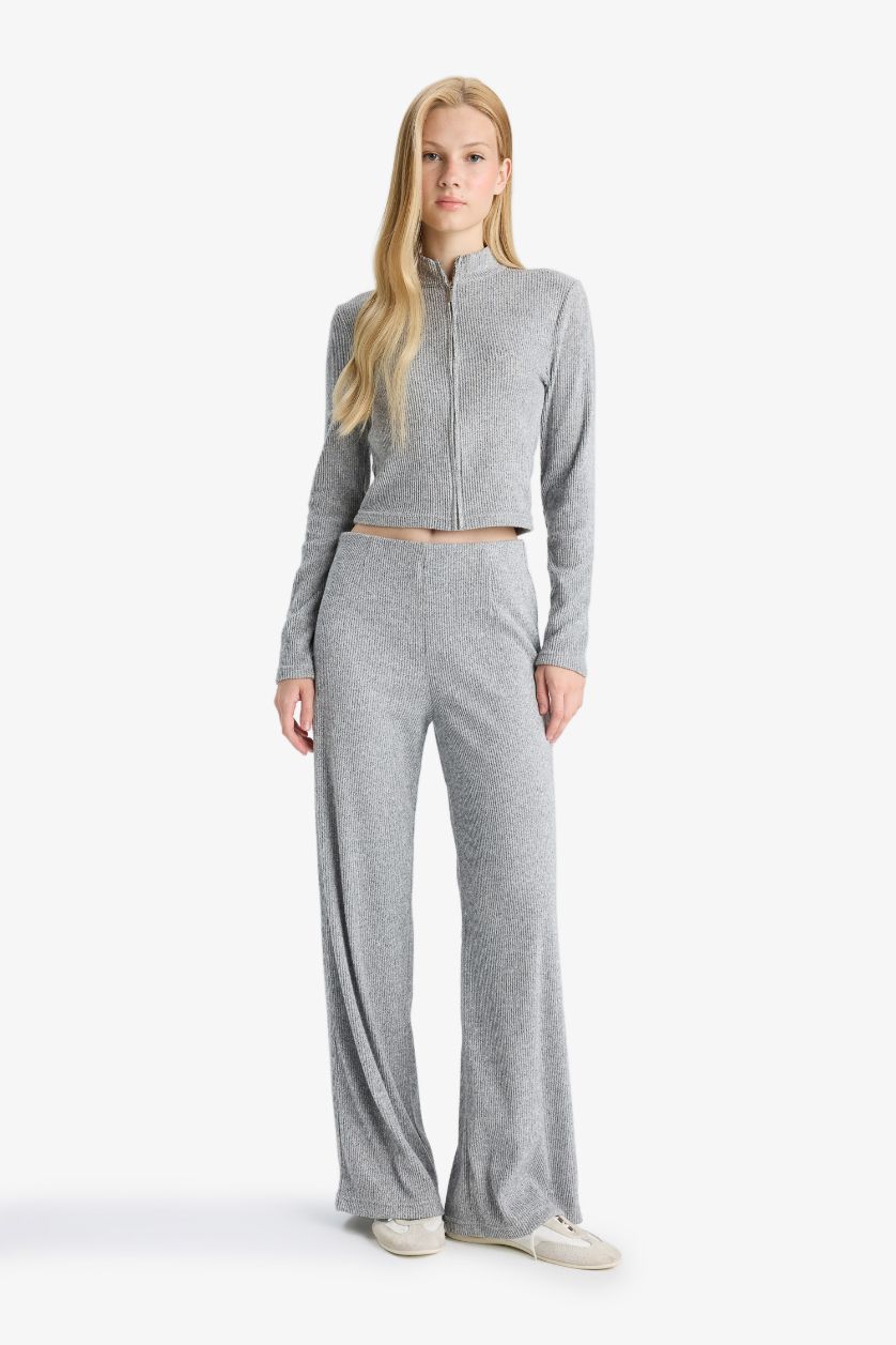 WOMAN Grey Melange Turtleneck Zip-Up Cardigan