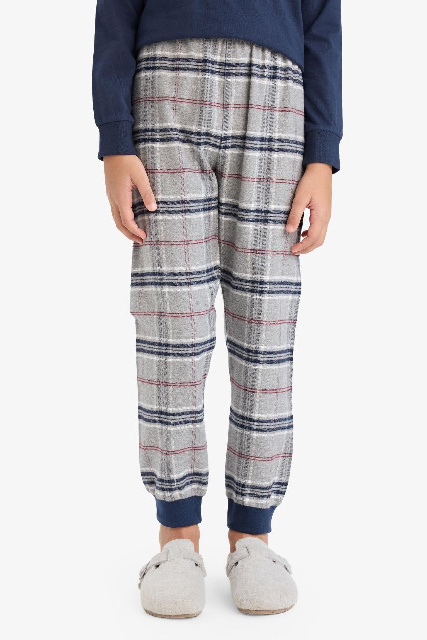 Erkek Çocuk - Genç Erkek Lacivert %100 Pamuklu Flanel Beli Lastikli Pijama Takımı Erkek Çocuk