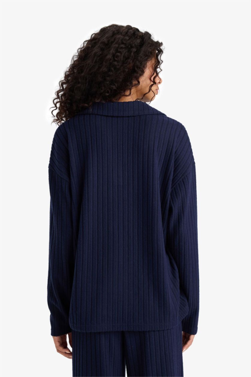 WOMAN NAVY Relax Fit Polo Neck Ribbed Camisole T-Shirt