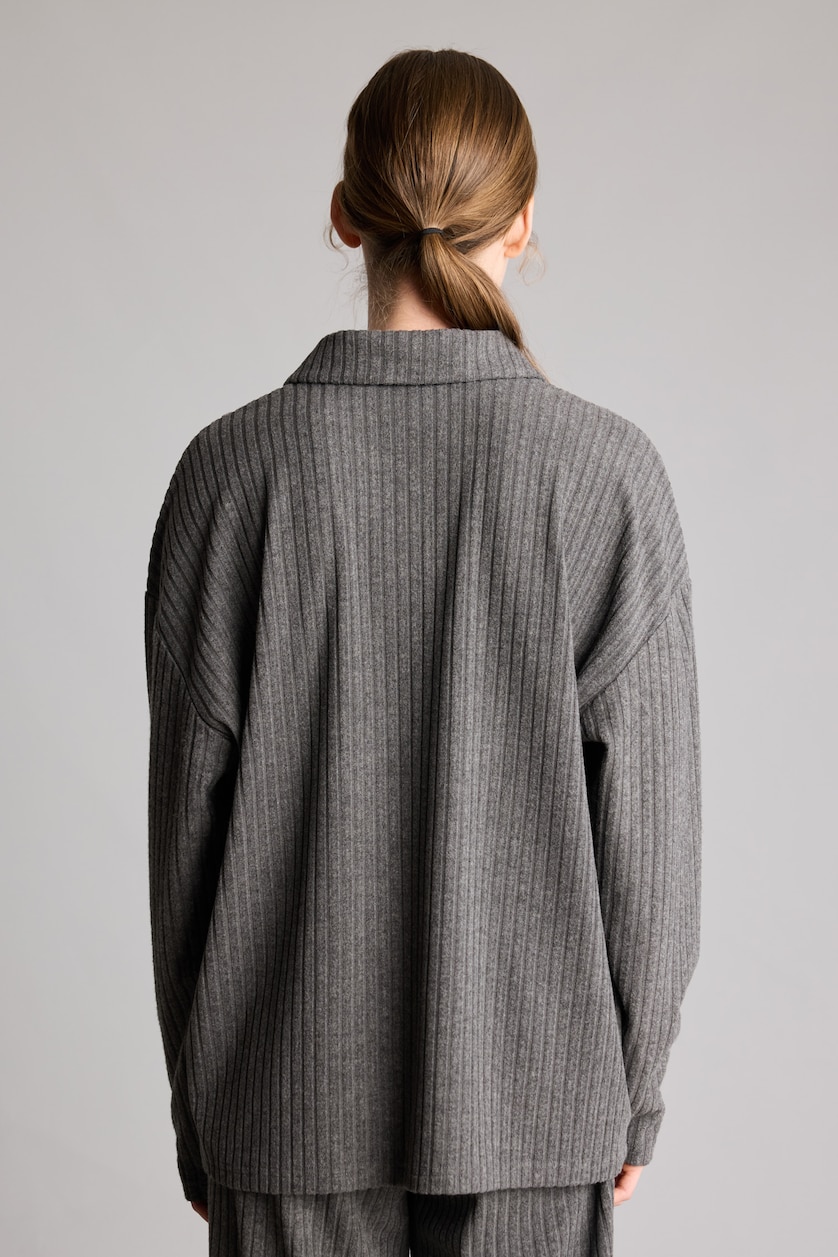 WOMAN Anthracite Melange Relax Fit Ribbed Polo T-Shirt