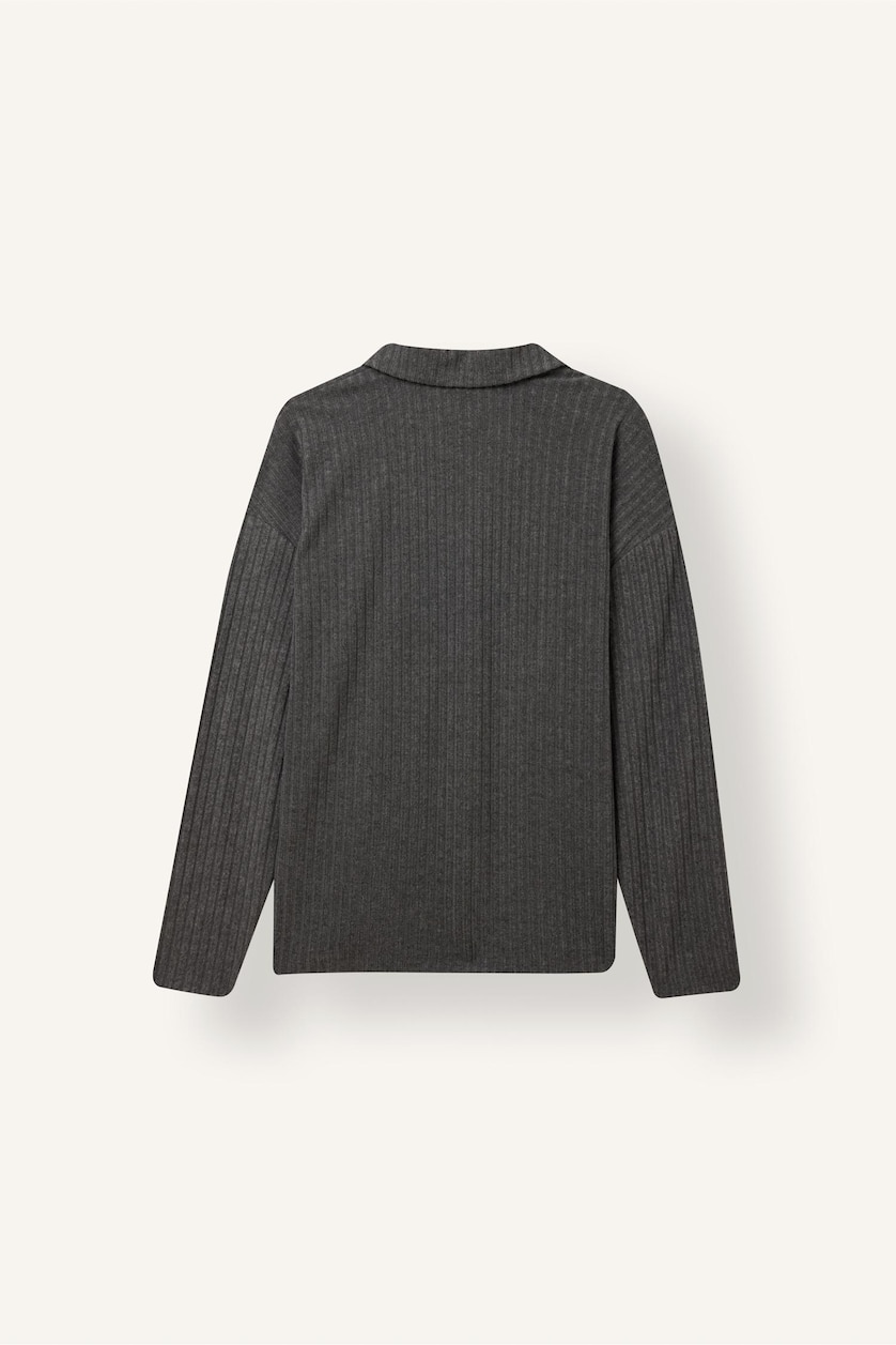 WOMAN Anthracite Melange Relax Fit Ribbed Polo T-Shirt