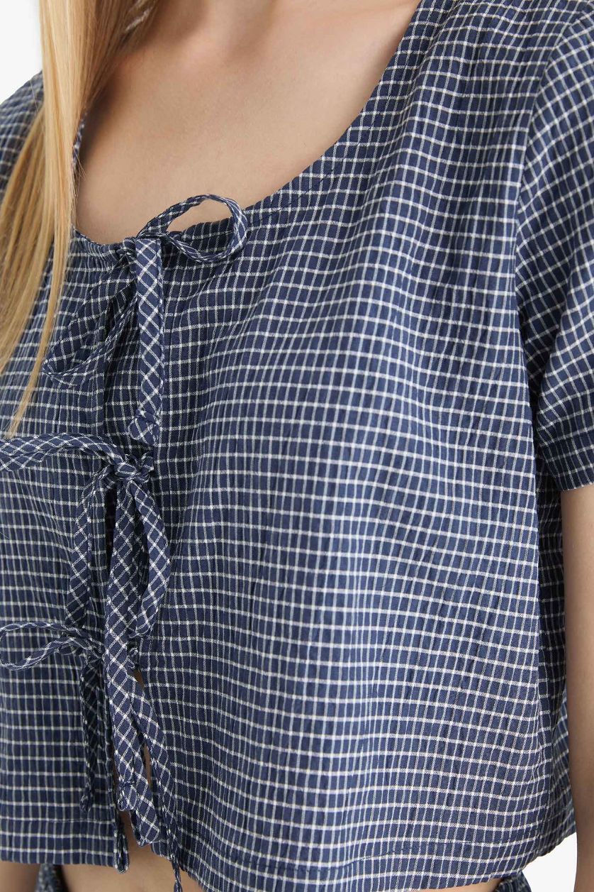 نساء كحلي بلوزة نص ردن كرنكيل قصة عادية بياخة V