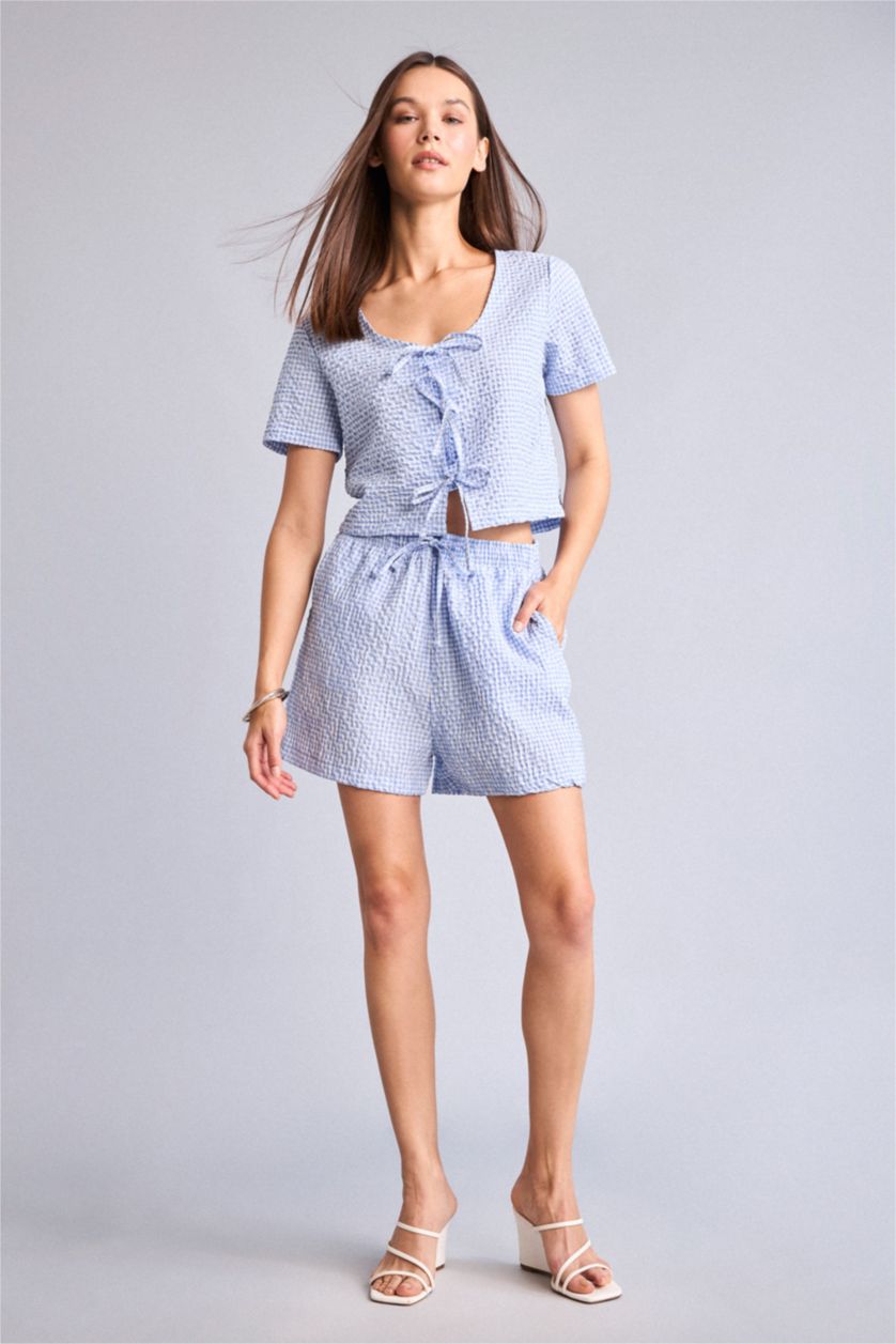 Women Light Blue Regular Fit Crinkle Fabric