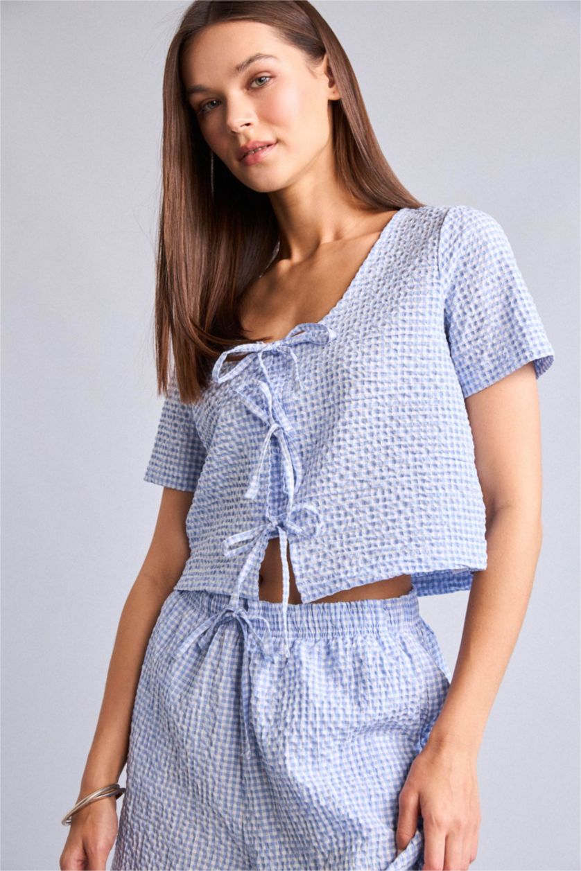 Women Light Blue Regular Fit Crinkle Fabric