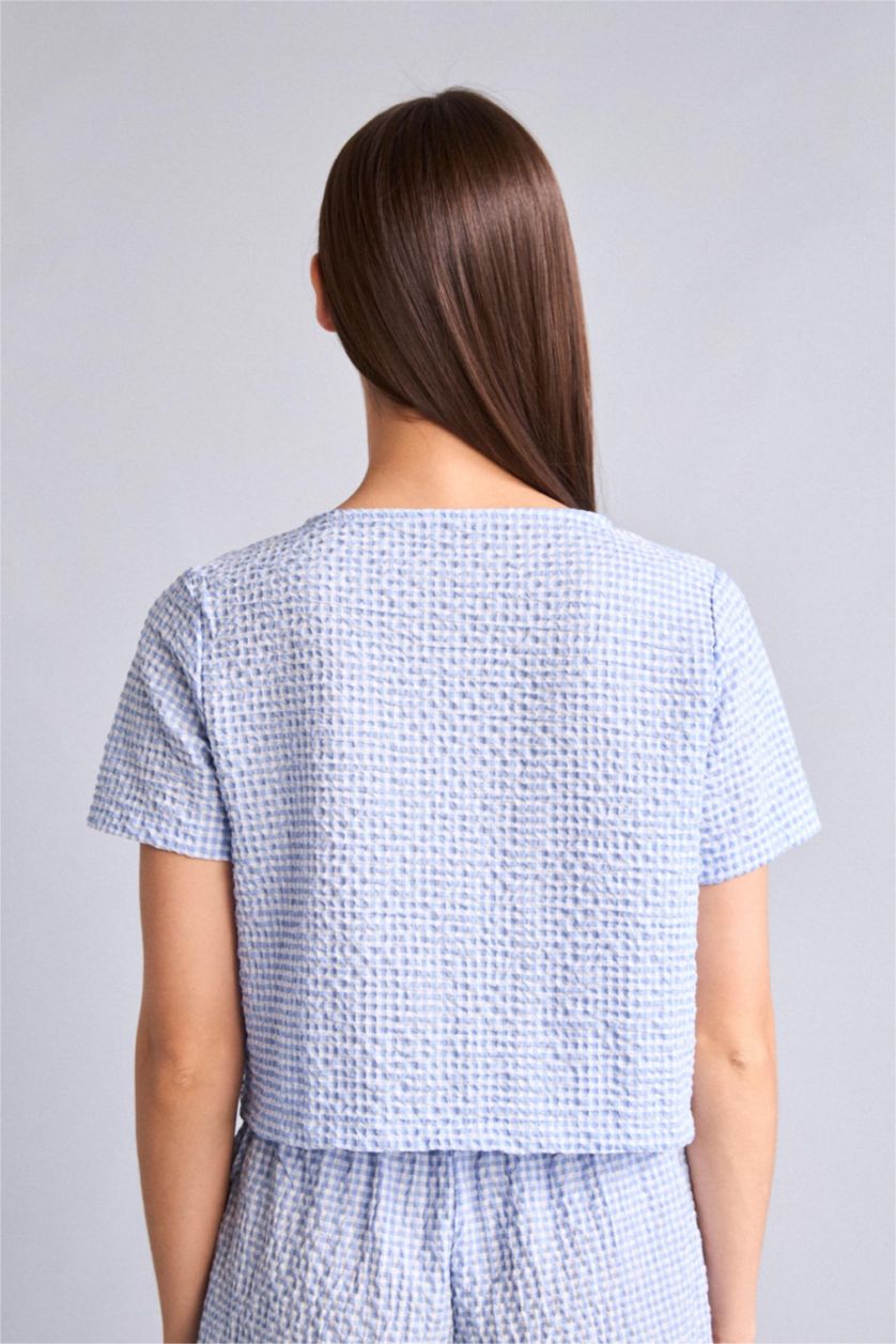Women Light Blue Regular Fit Crinkle Fabric