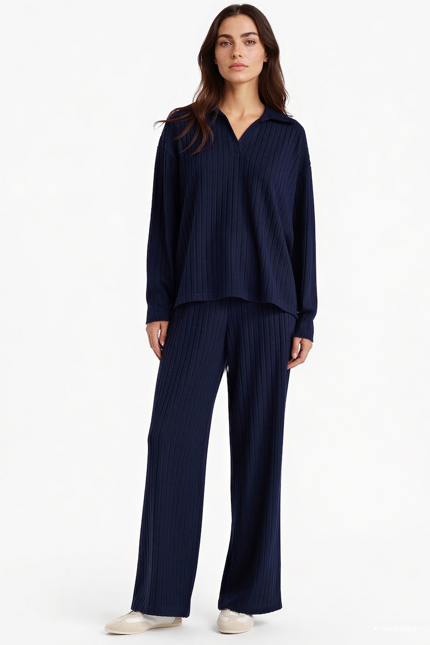 WOMAN NAVY Wide Leg Camisole Trousers