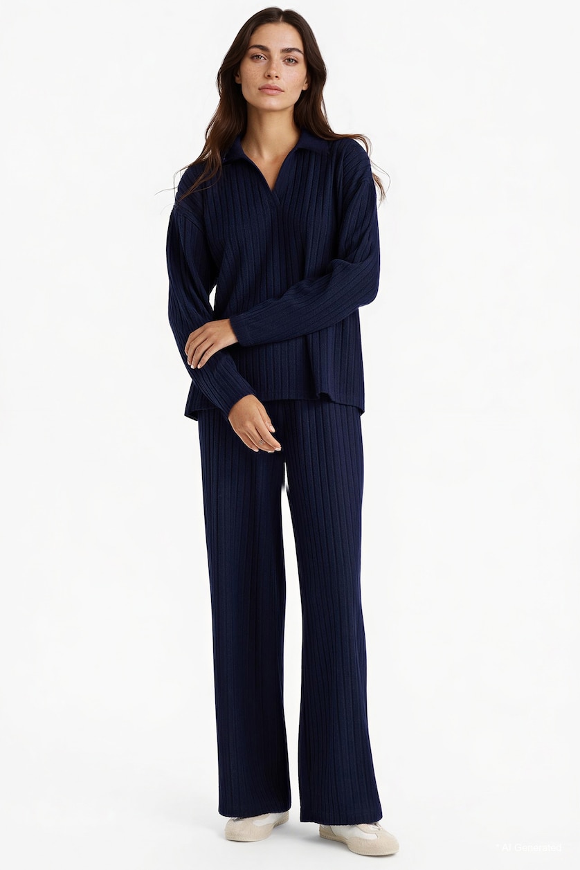 WOMAN NAVY Wide Leg Camisole Trousers