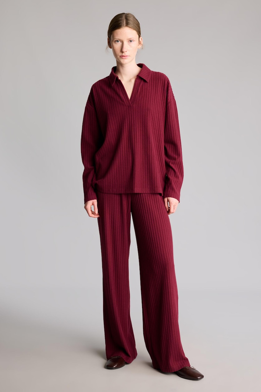 Women Bordeaux Wide Leg Camisole Trousers