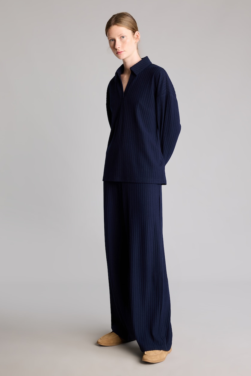 Kadın Lacivert Wide Leg Kaşkorse Pantolon