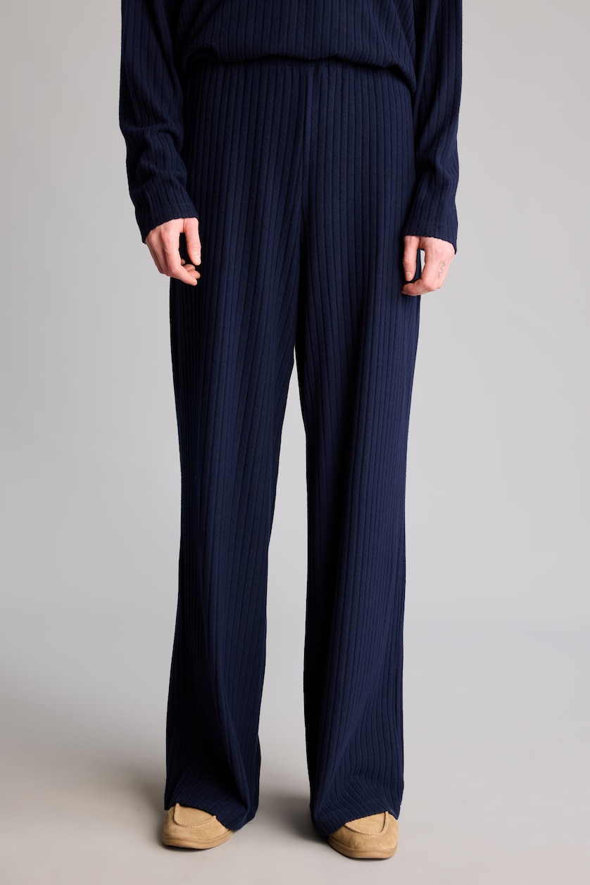 Kadın Lacivert Wide Leg Kaşkorse Pantolon