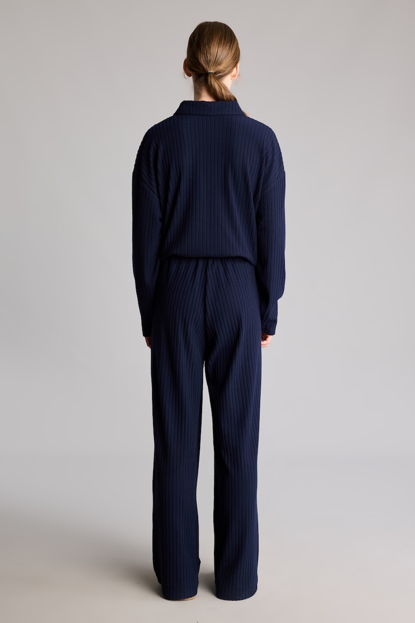 Kadın Lacivert Wide Leg Kaşkorse Pantolon