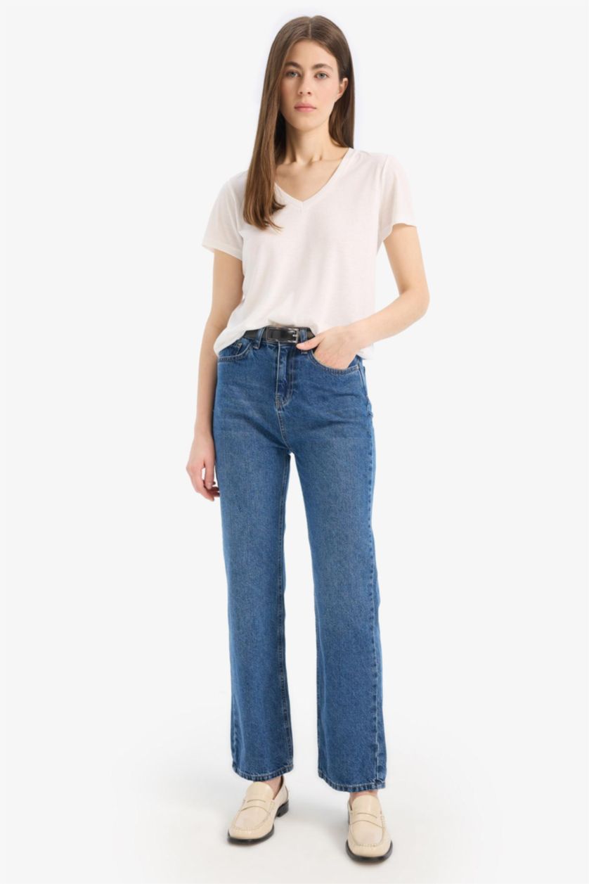 Kadın Taş Regular Fit V Yaka Basic Düz 2'li Tişört