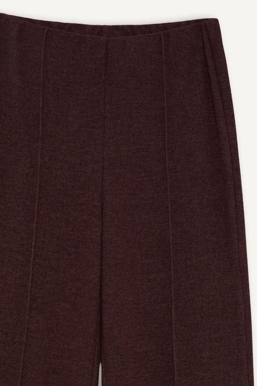 Kadın Bordo Straight Fit Beli Lastikli Geniş Paça Pantolon