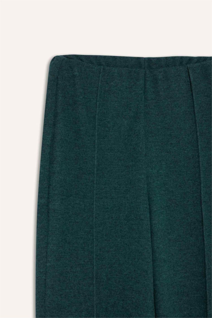 Kadın Koyu Yeşil Straight Fit Beli Lastikli Geniş Paça Pantolon