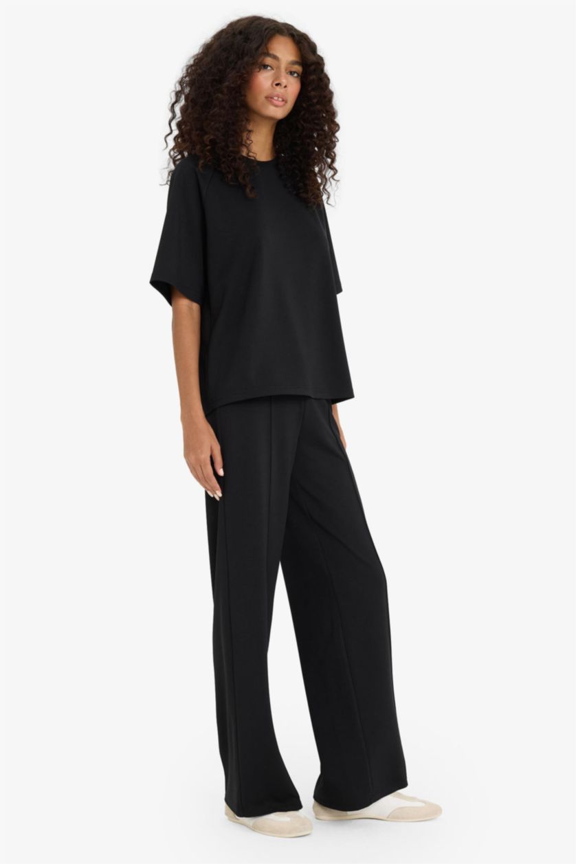 WOMAN Black Straight Fit Modal Trousers