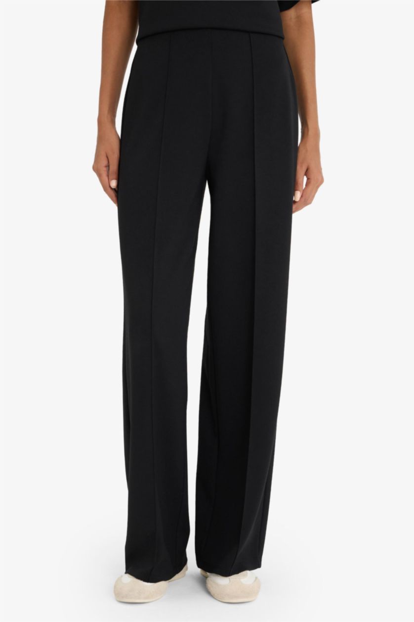 WOMAN Black Straight Fit Modal Trousers