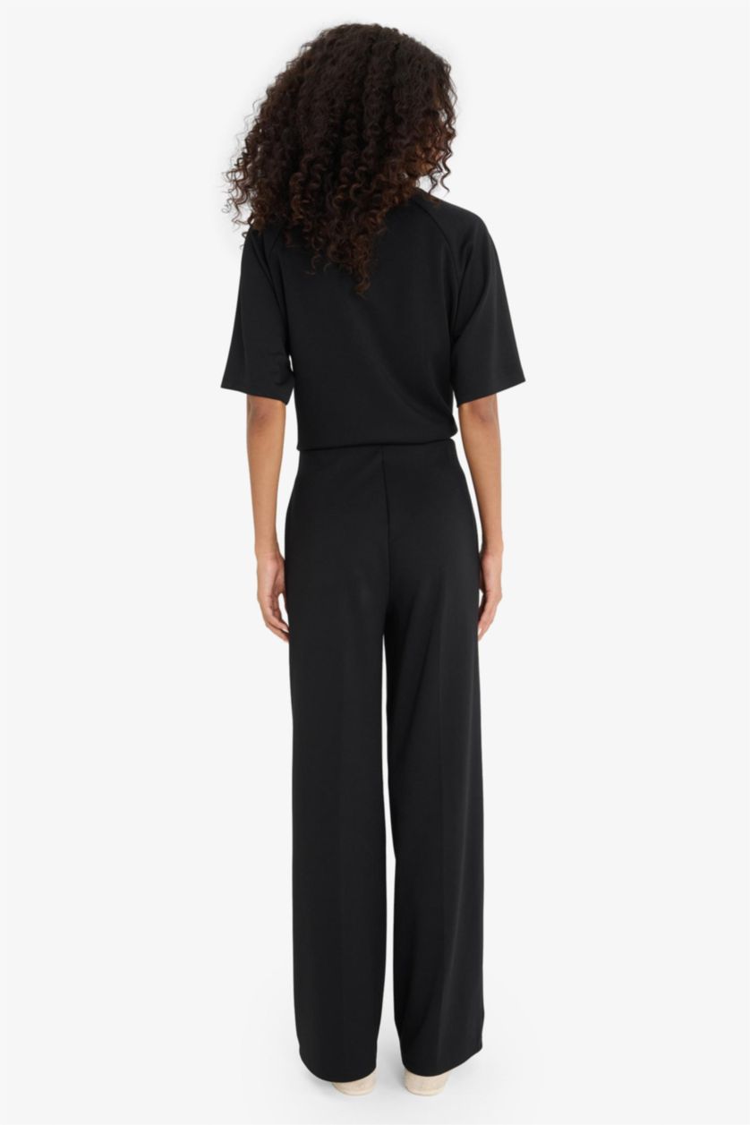 WOMAN Black Straight Fit Modal Trousers