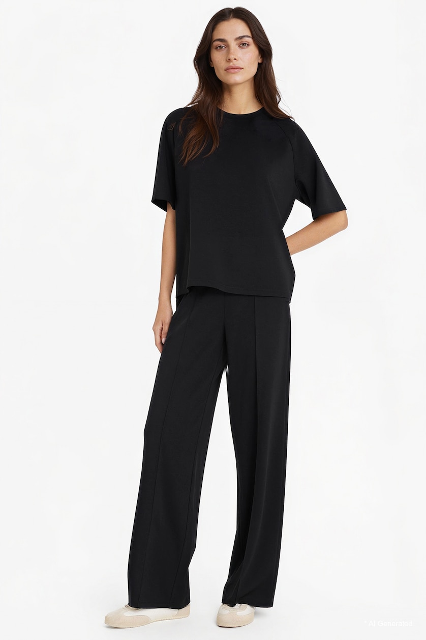 Woman Black Straight Fit modal Trousers