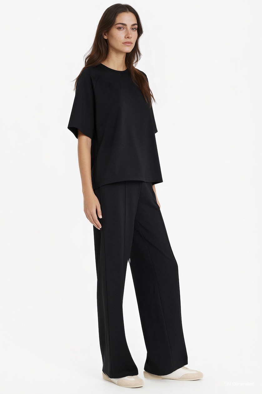 Woman Black Straight Fit modal Trousers