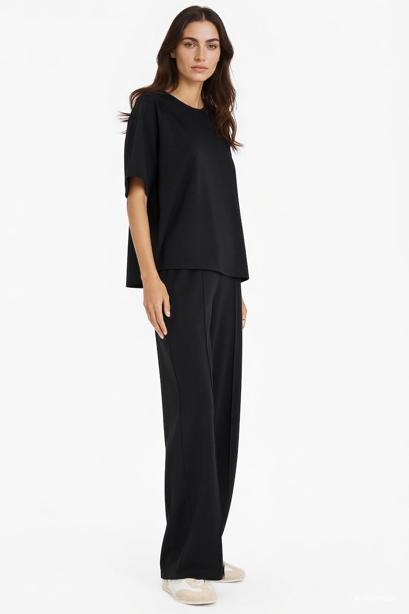 Woman Black Straight Fit modal Trousers