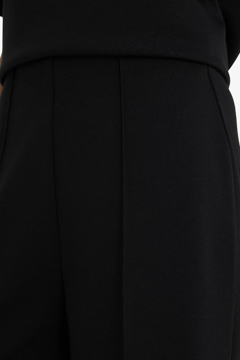 Kadın Siyah Straight Fit Modal Geniş Paça Yumuşak Dokulu Eşofman Altı