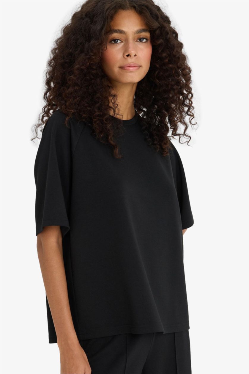 WOMAN Black Relax Fit modal Short Sleeve T-Shirt