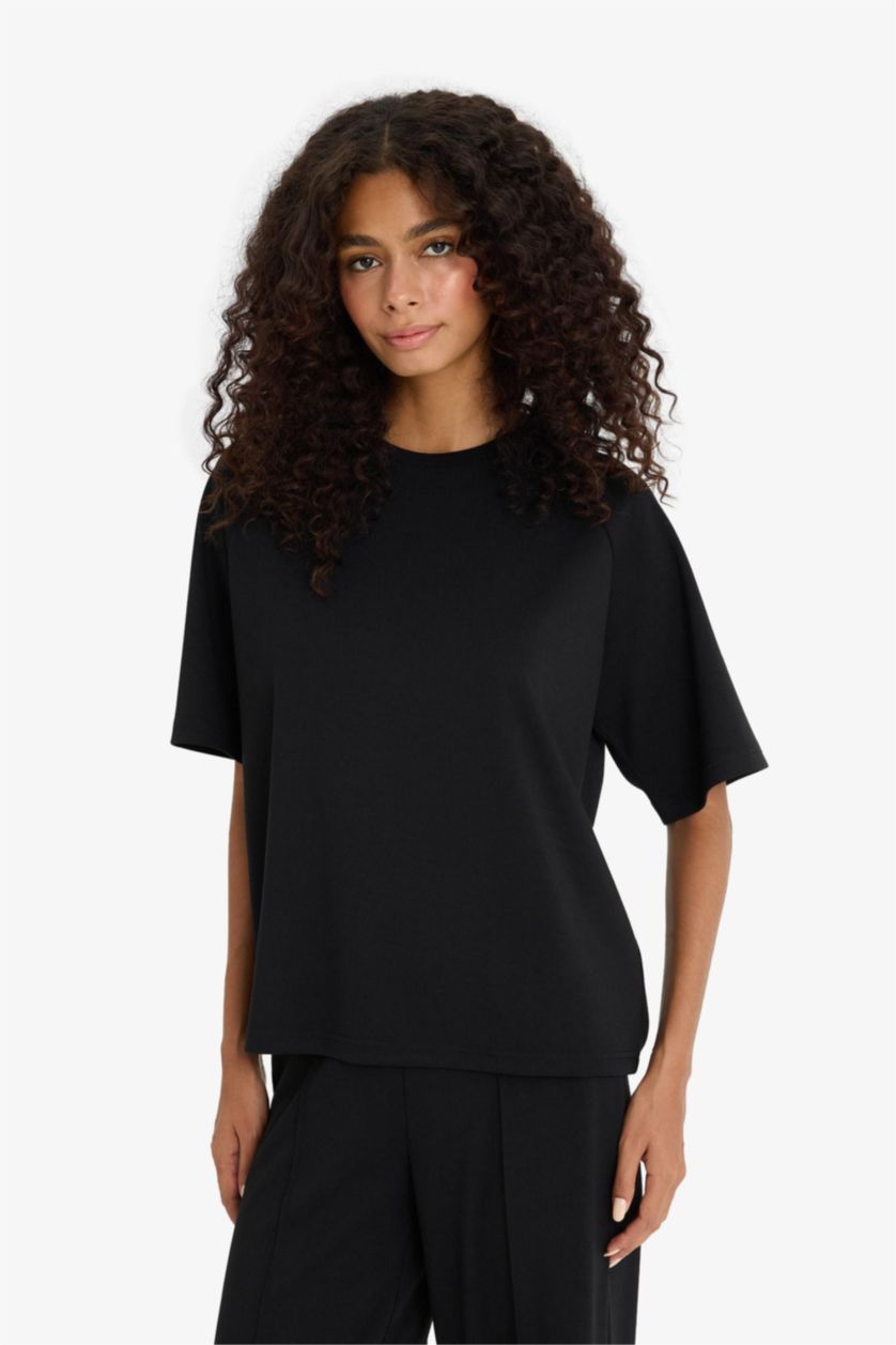 WOMAN Black Relax Fit modal Short Sleeve T-Shirt