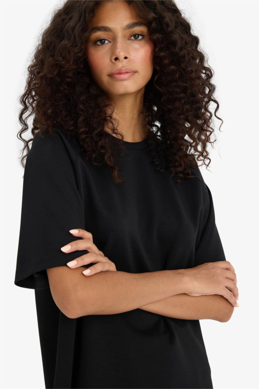 WOMAN Black Relax Fit modal Short Sleeve T-Shirt