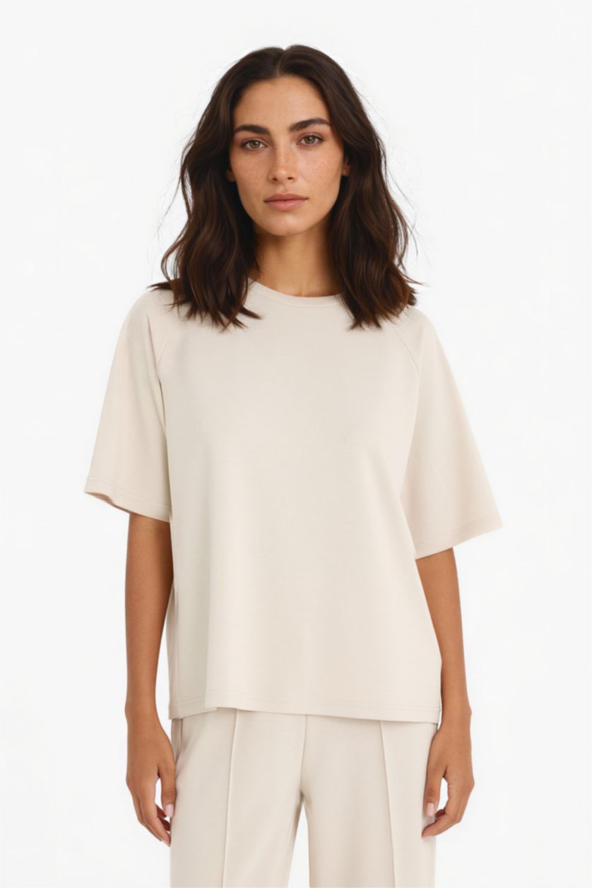 Women Beige Relax Fit modal Short Sleeve T-Shirt