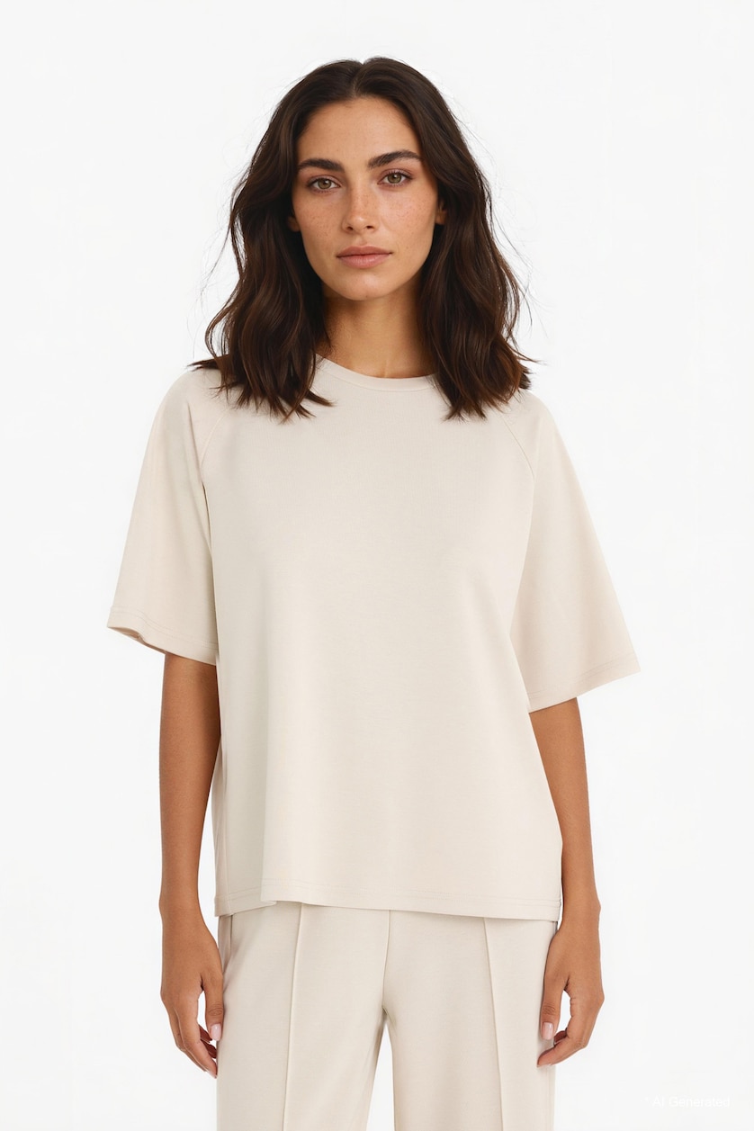 Woman Beige Relax Fit modal Short Sleeve T-Shirt