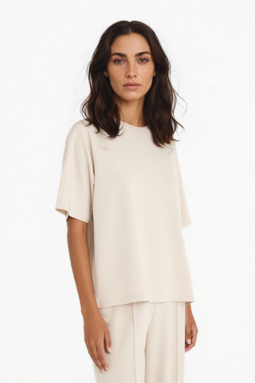 Women Beige Relax Fit modal Short Sleeve T-Shirt