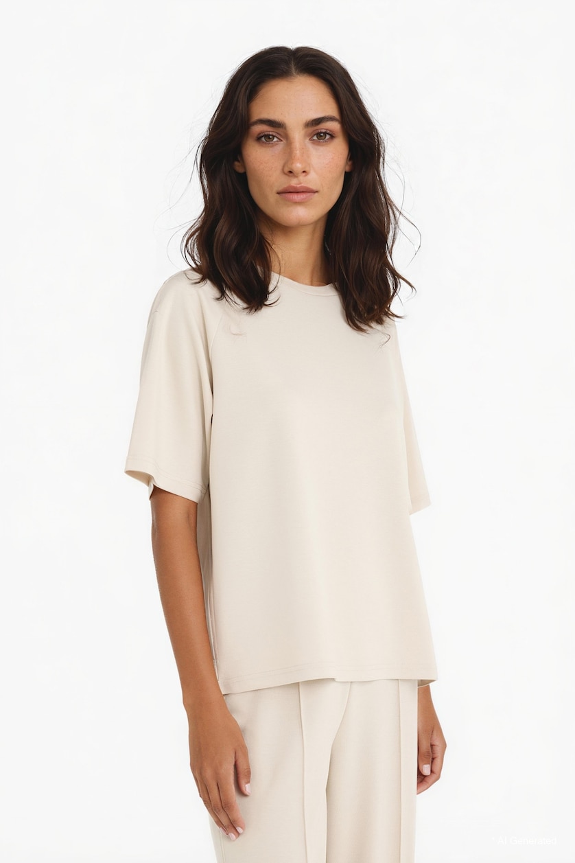 Woman Beige Relax Fit modal Short Sleeve T-Shirt