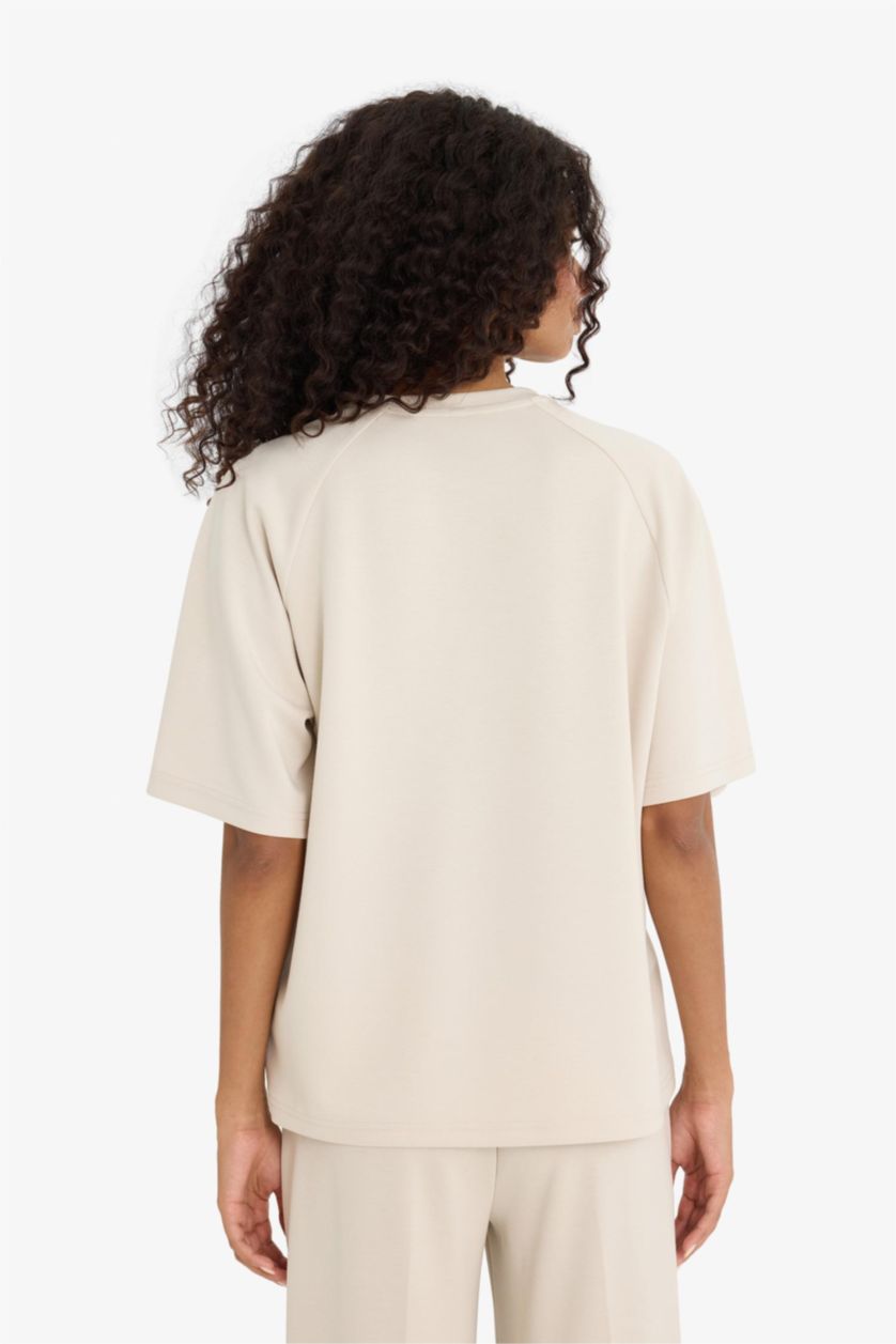 Women Beige Relax Fit modal Short Sleeve T-Shirt