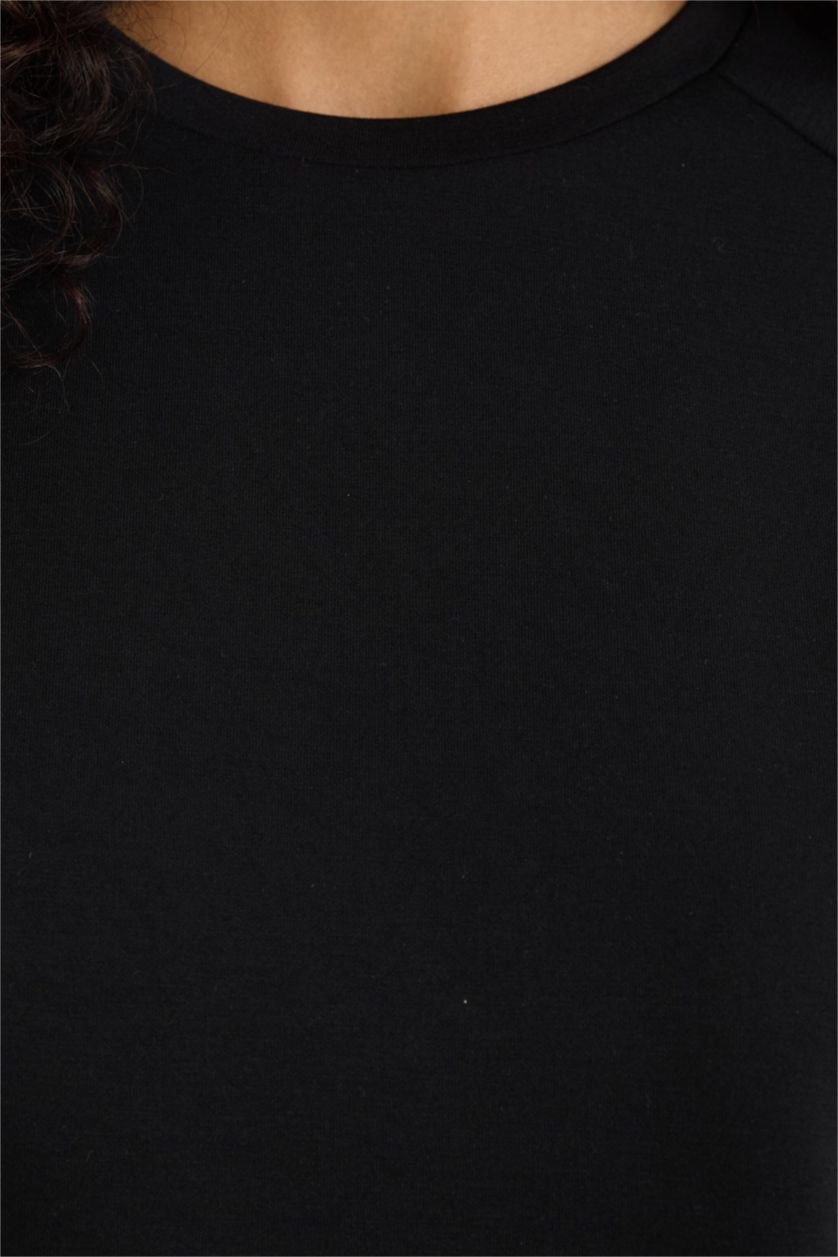 نساء أسود تيشيرت نص ردن ملمس ناعم قصة مريحة