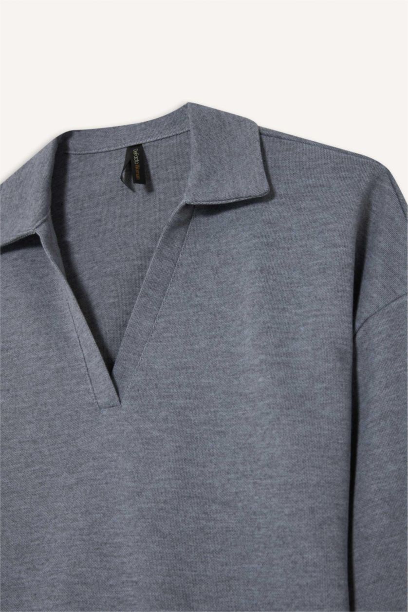 Женщины Серый меланж Свитшот с полоской, круглым вырезом и рельефной текстурой, Relax Fit